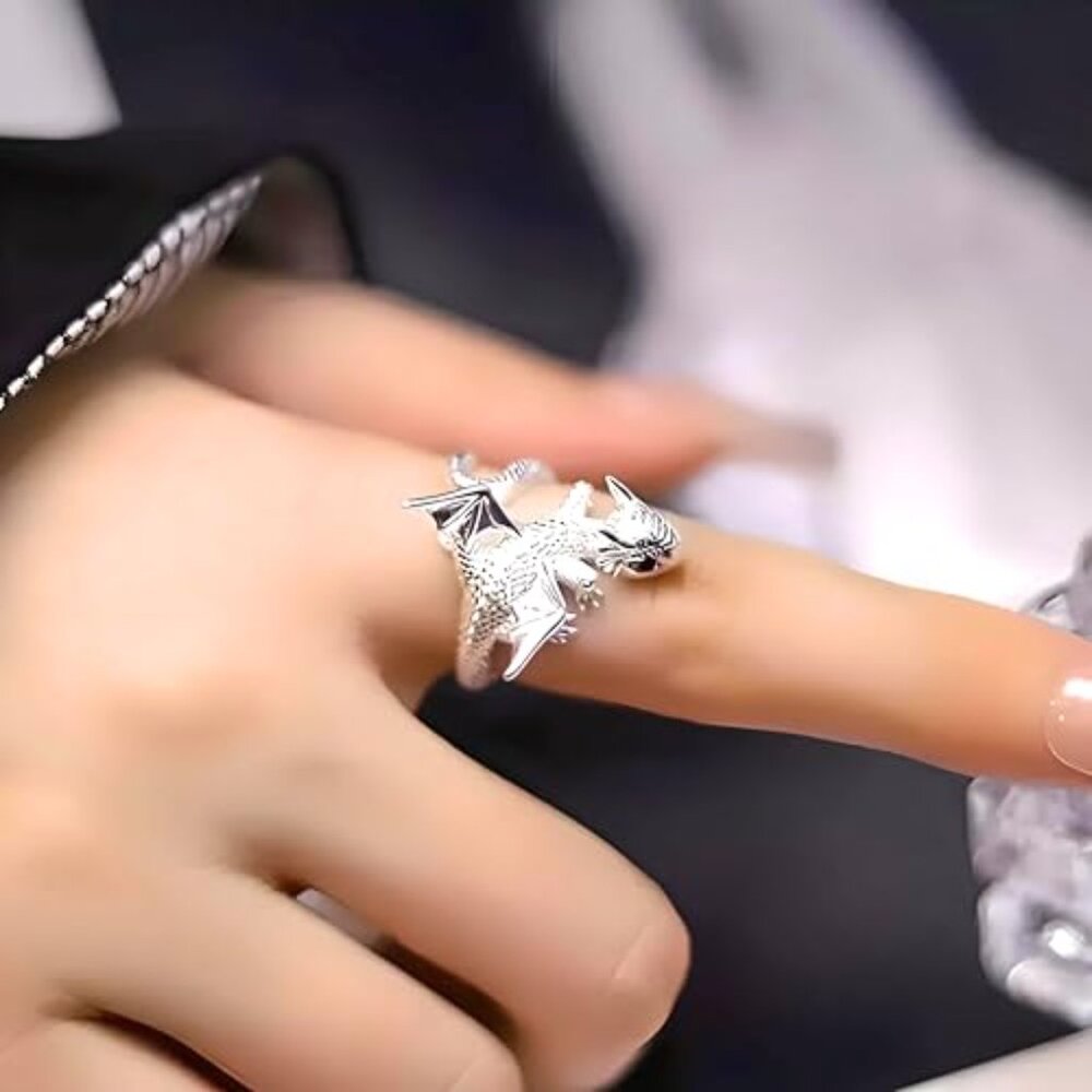 Silver Dragon Adjustable Ring Unique Fantasy Stat… - image 6